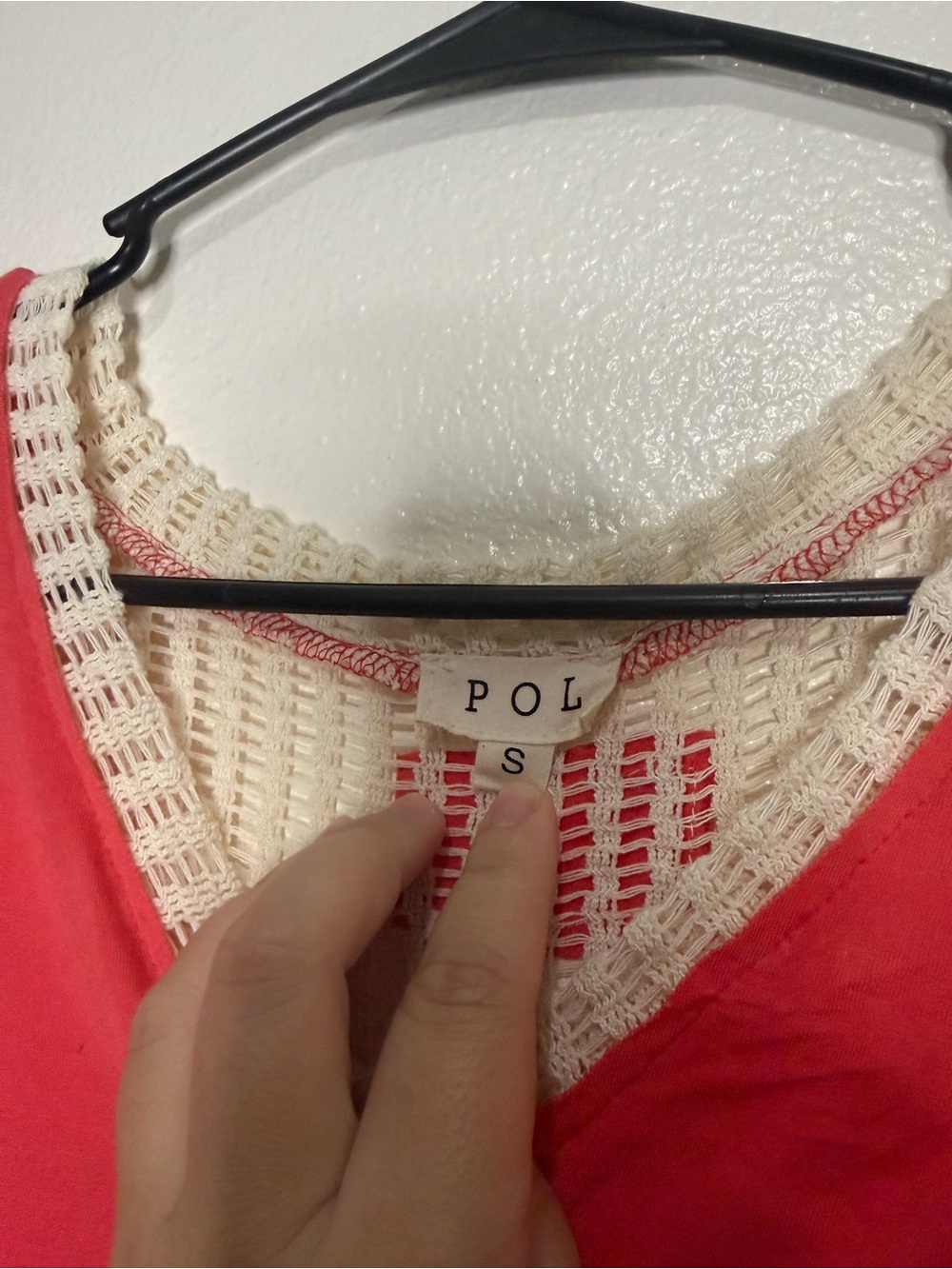 POL Coral V-Neck Top with Cream Crochet Trim (Box H) - Picture 7 of 10